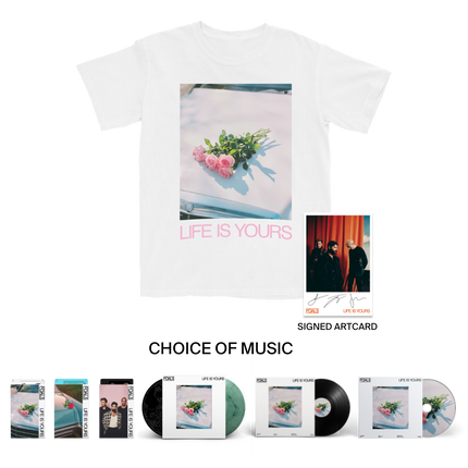 LIFE IS YOURS White T-Shirt Bundle (Includes Signed Artcard)