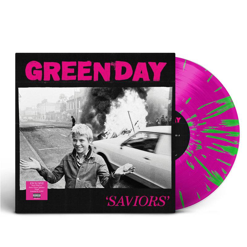 SAVIORS Lt Ed Store Exclusive Neon Pink w Neon Green Splatter Vinyl LP | Green Day