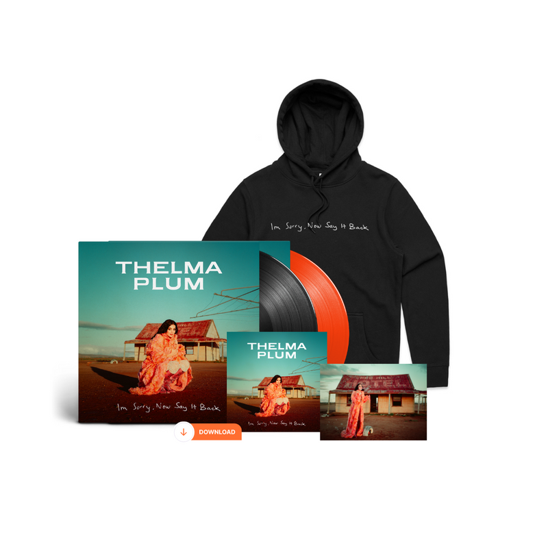 I'm Sorry, Now Say It Back Black Hoodie With Your Choice Of Music + Signed Postcard | Thelma Plum 