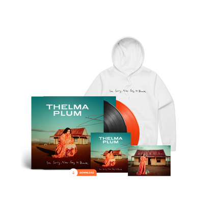 I'm Sorry, Now Say It Back White Hoodie With Your Choice Of Music + Signed Postcard | Thelma Plum