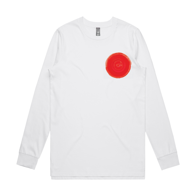 Red Circle Band Collage Long Sleeve T-shirt White